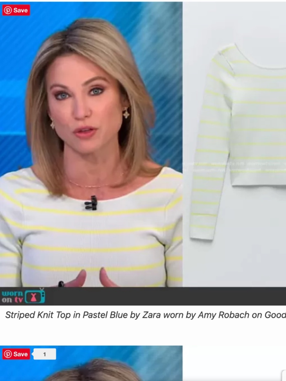⚡ Zara Ribbed Stripe Knit Crop Top | Pastel Blue w/ Neon Yellow | Size Small ⚡